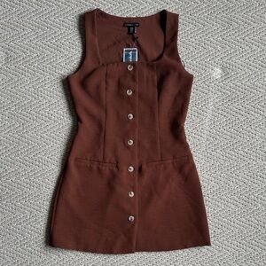 Sincerely Jules Brown Button-Front Mini Vest Dress
